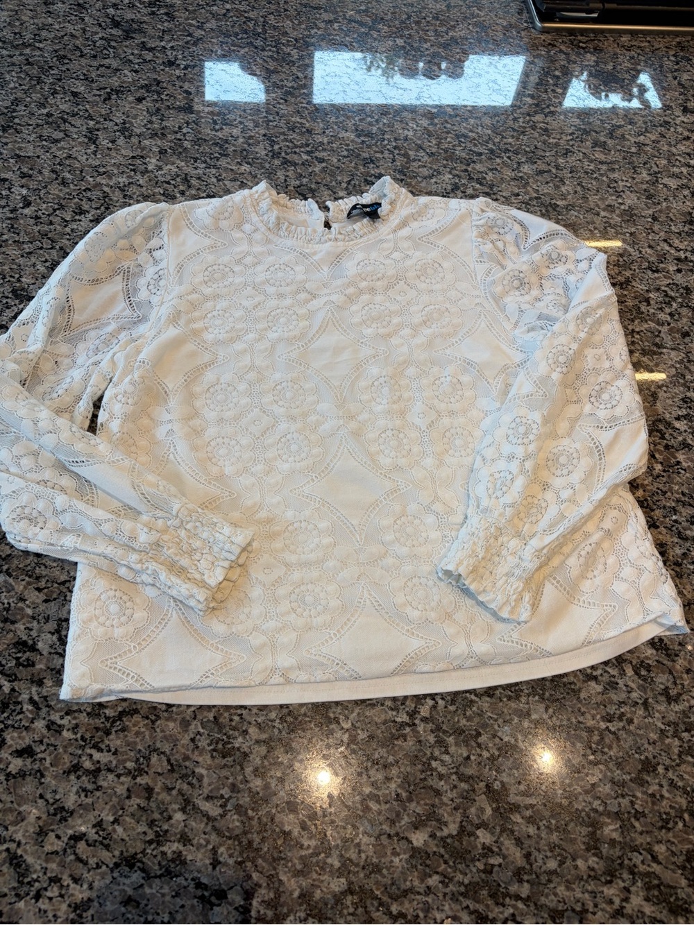 Alice Blue White Lace Long-Sleeve Blouse